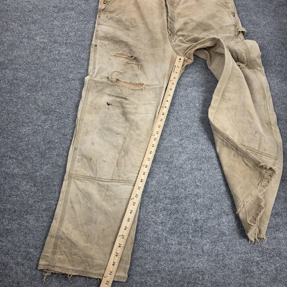 Carhartt Bib Overalls Mens 44x32 Duck Double Knee Distressed R01 BRN Vintage USA - Picture 6 of 16